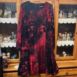 INC International Concepts Red and Black Long Sleeve Dress